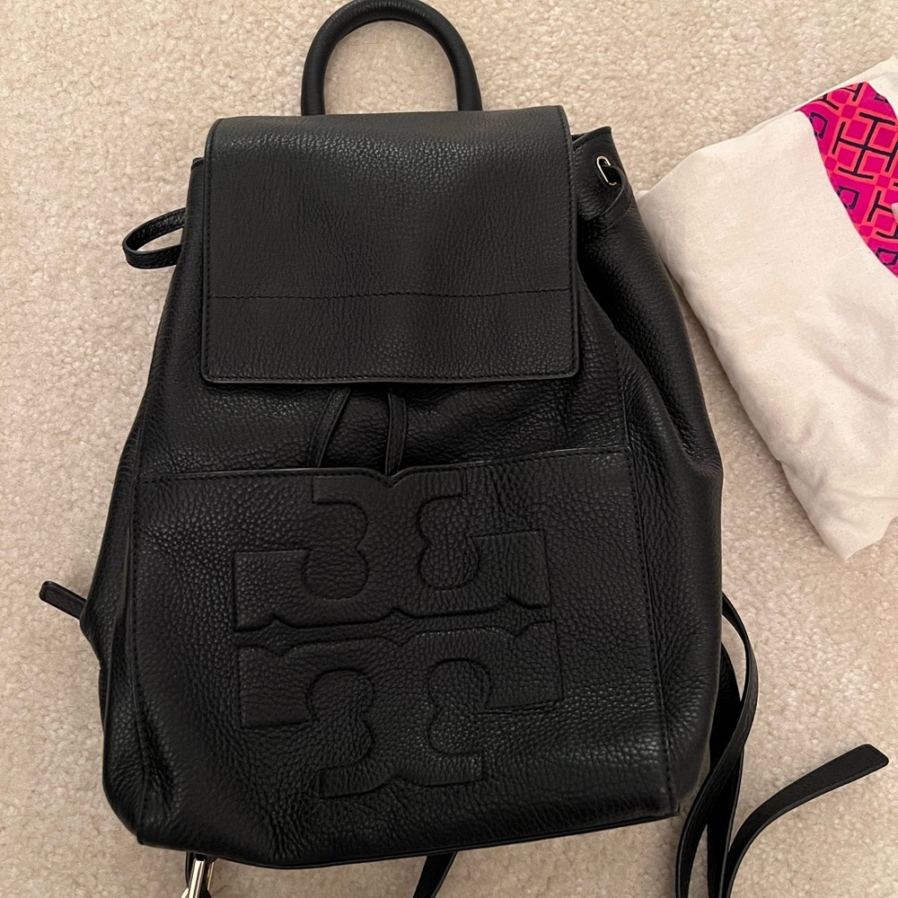 NWOT Black Leather Tory Burch Backpack with dust bag